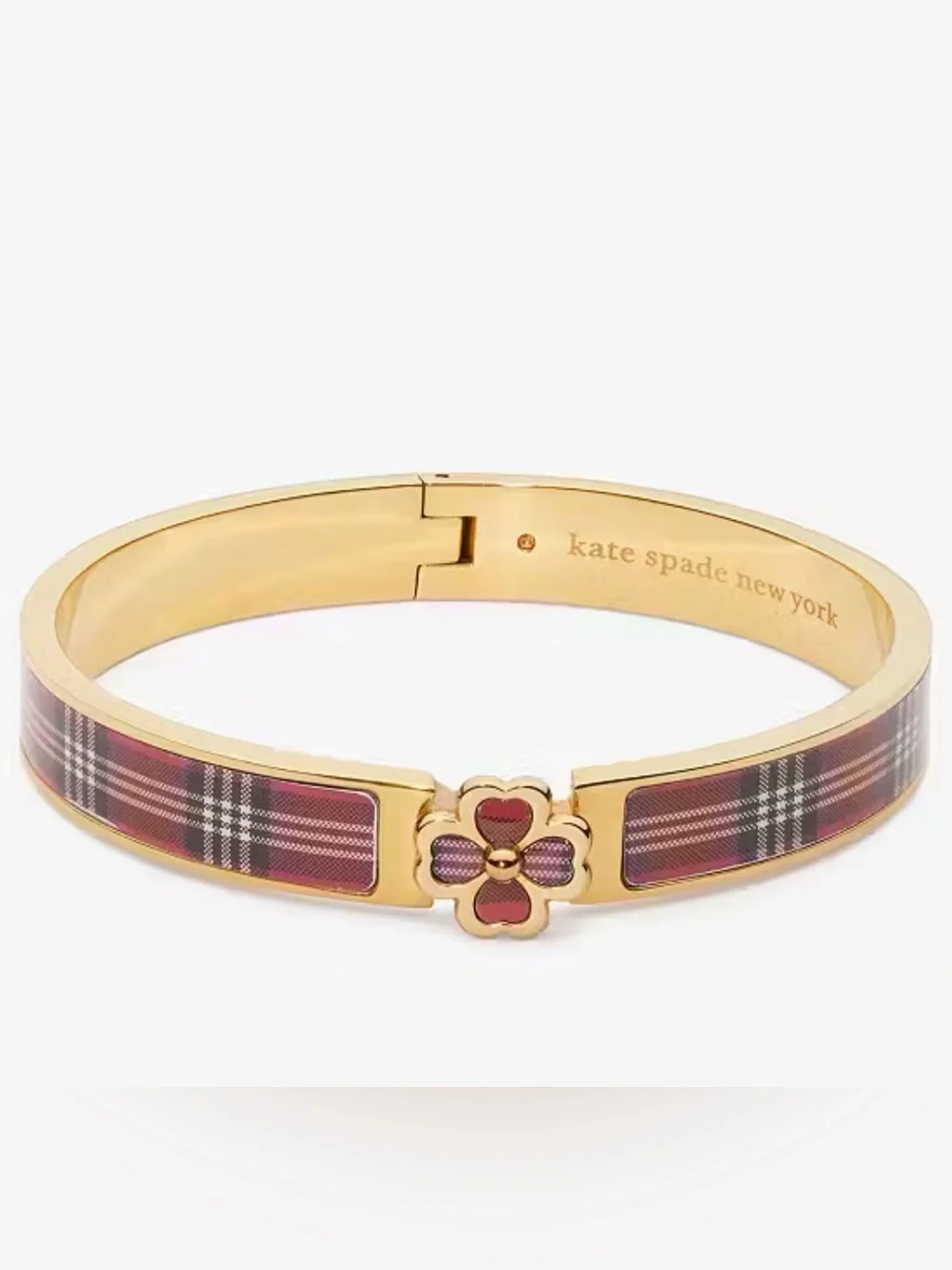 kate spade Gold-Tone Pink Plaid Heritage Flower Hinged Bangle & Earring Set